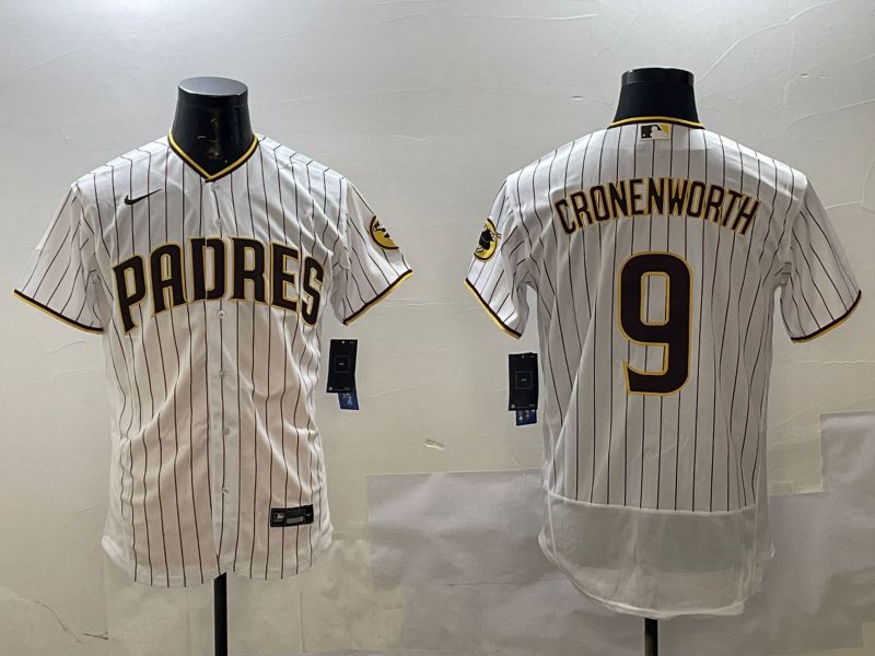 Men San Diego Padres #9 Cronenworth White Stripe Elite 2025 Nike MLB Jersey style 1